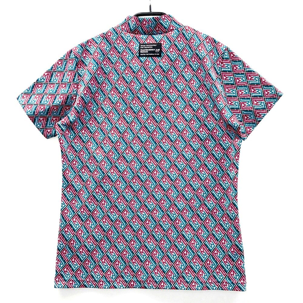 サイズ 1 MASTER BUNNY EDITION マスターバニーエディション 2025年モデル ハイネック 半袖Tシャツ ロゴ総柄 ブルー系 ゴルフウェア レディース ストスト