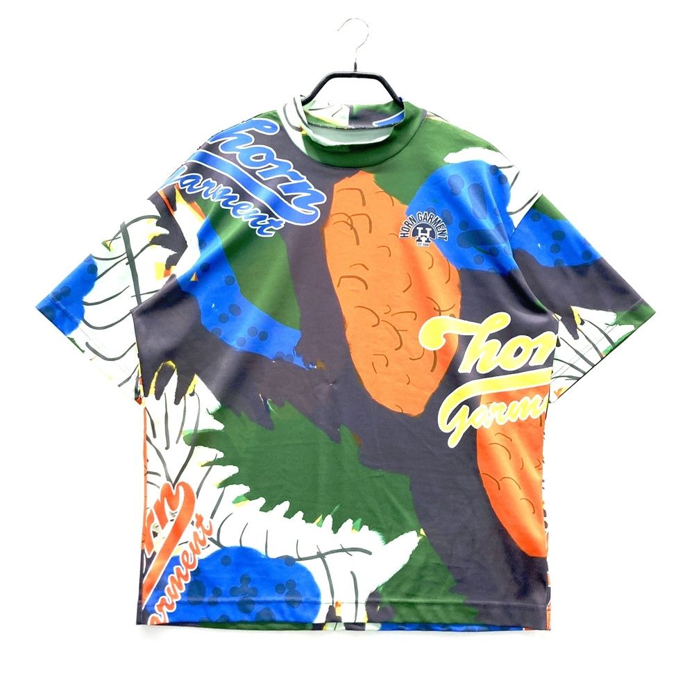 サイズ 48 HORN GMT ホーン ガーメント HCM 3 A AA 02 半袖モックネックTシャツ 総柄 ブラック系 ゴルフウェア メンズ ストスト