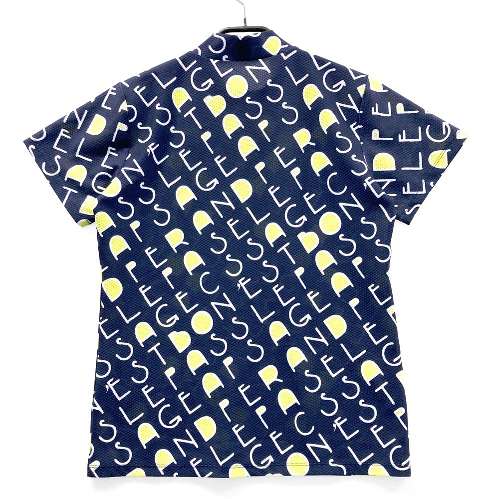 サイズ L AND PER SE アンパスィ 2025年モデル ハイネック半袖Tシャツ 総柄 ネイビー系 ゴルフウェア レディース ストスト