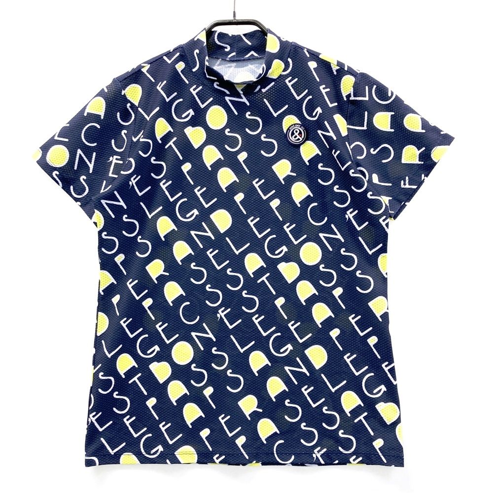 サイズ L AND PER SE アンパスィ モデル ハイネック半袖Tシャツ 総柄 ネイビー系 ゴルフウェア レディース ストスト