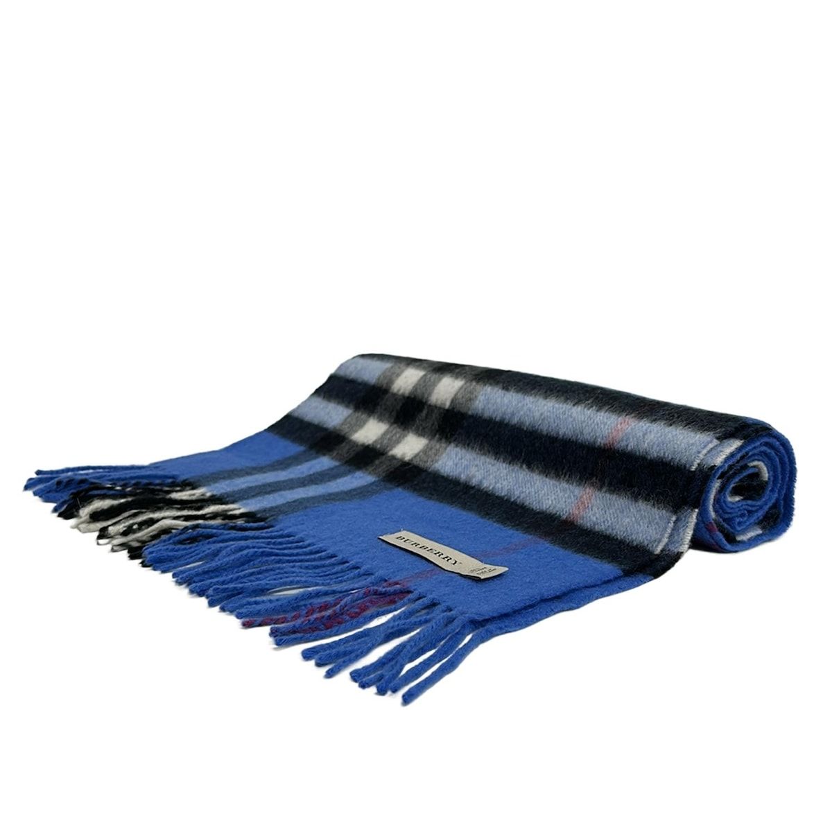 BURBERRY バーバリー マフラー - ライトブルー×黒×マルチ チェック柄 カシミヤ