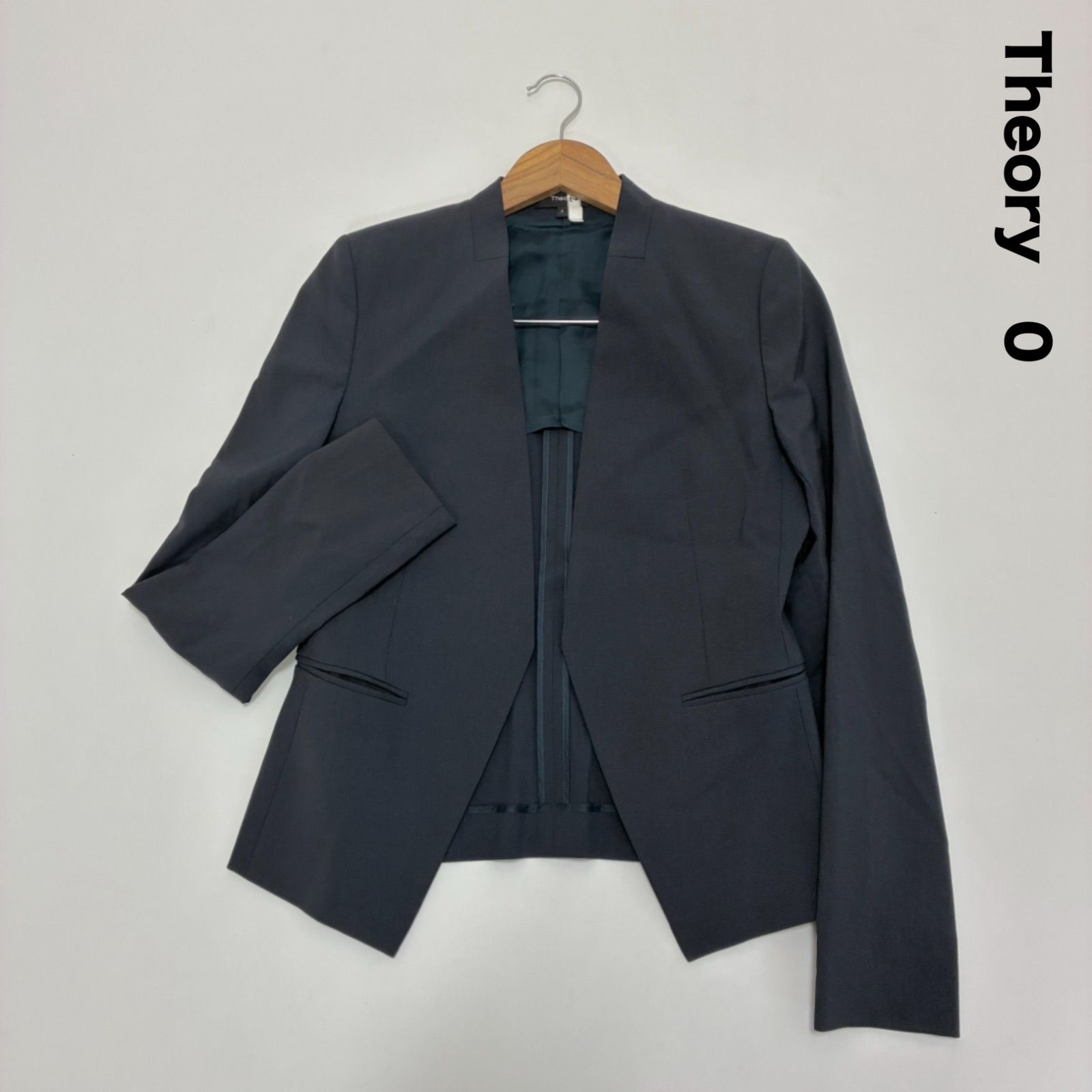 Theory セオリー☆ノーカラージャケット 配送 0 ネイビー TAILOR/LANAI