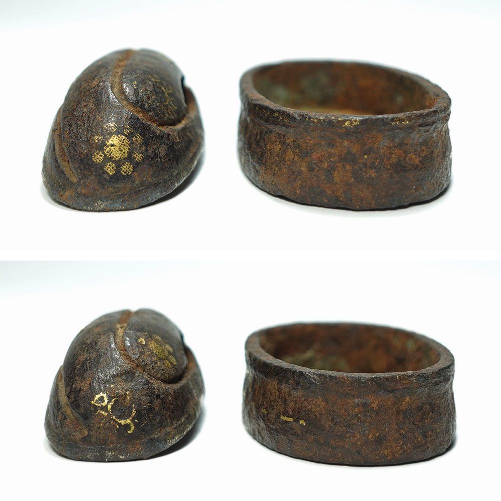 鉄地山道九曜紋散縁頭 縁4cm 山道彫 金象嵌 肥後拵 肥後金工 細川家 桐