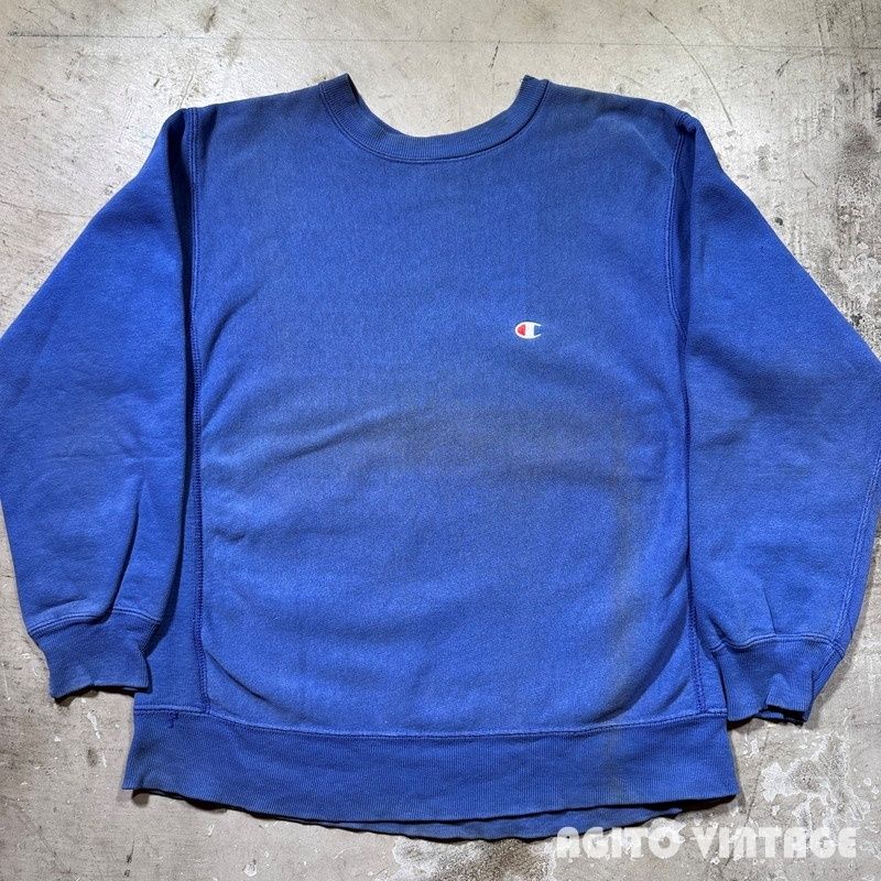 80 s Champion リバースウィーブ スウェット 目付き ブルー 刺繍タグ ユースL レディースML相当