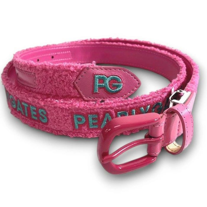 PEARLY GATES パーリーゲイツ ゴルフ カラフルロゴ刺繍 ボア レザー 異素材コンビ ベルト ユニセックス 053 2282102 定価1 7万 ピンク FR 019 51114 w 08