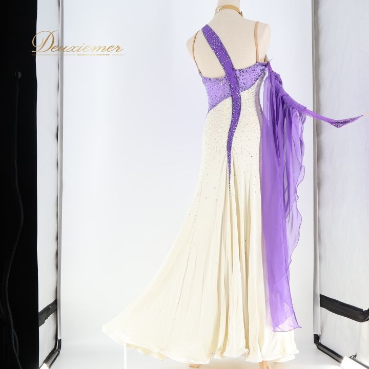 社交ダンス 衣装 スタンダード ドレス ワンピース 紫 アイボリー