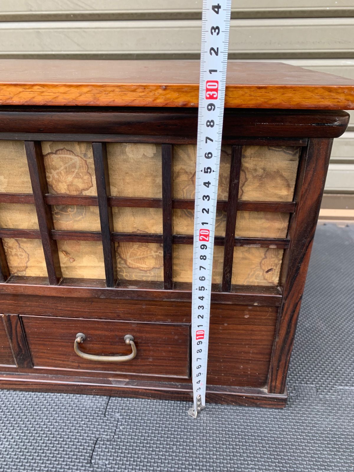 角火鉢 長火鉢 囲炉裏 灰付 格子枠 テーブル 引き出し 五徳2点 灰付き