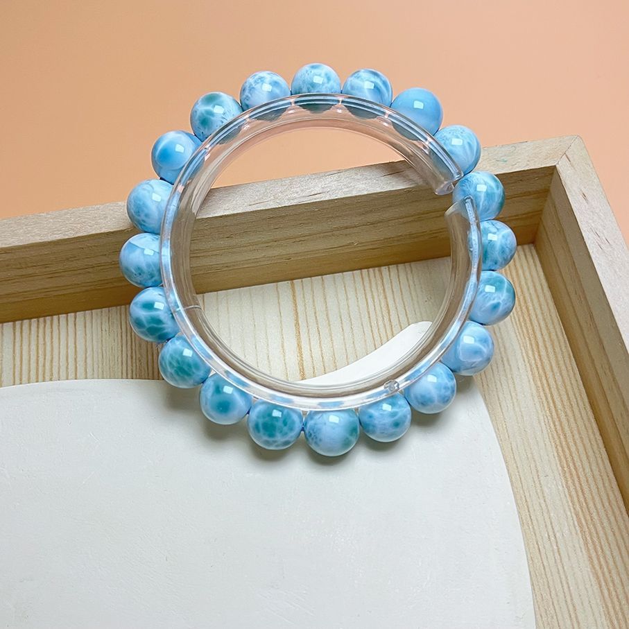 天然 ドミニカ共和国産のラリマー パワーストーン ブレスレット 天然石 開運 金運 10-10.6 mm ZB 9839