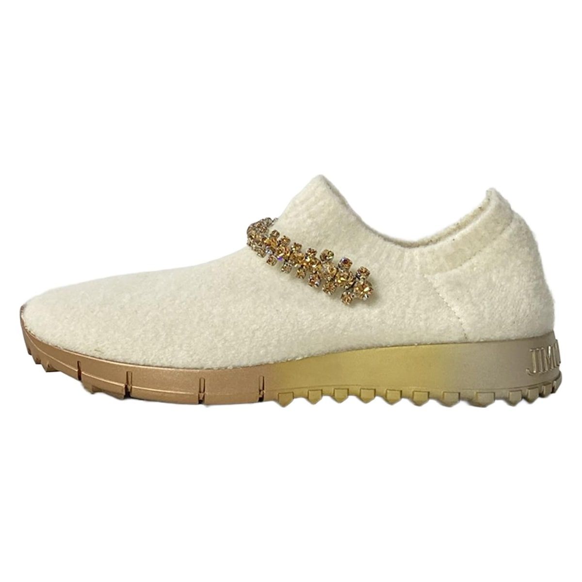 JIMMY CHOO ジミーチュウ スリッポン 35 レディース - アイボリー ラインストーン インソール取外し可 ウール