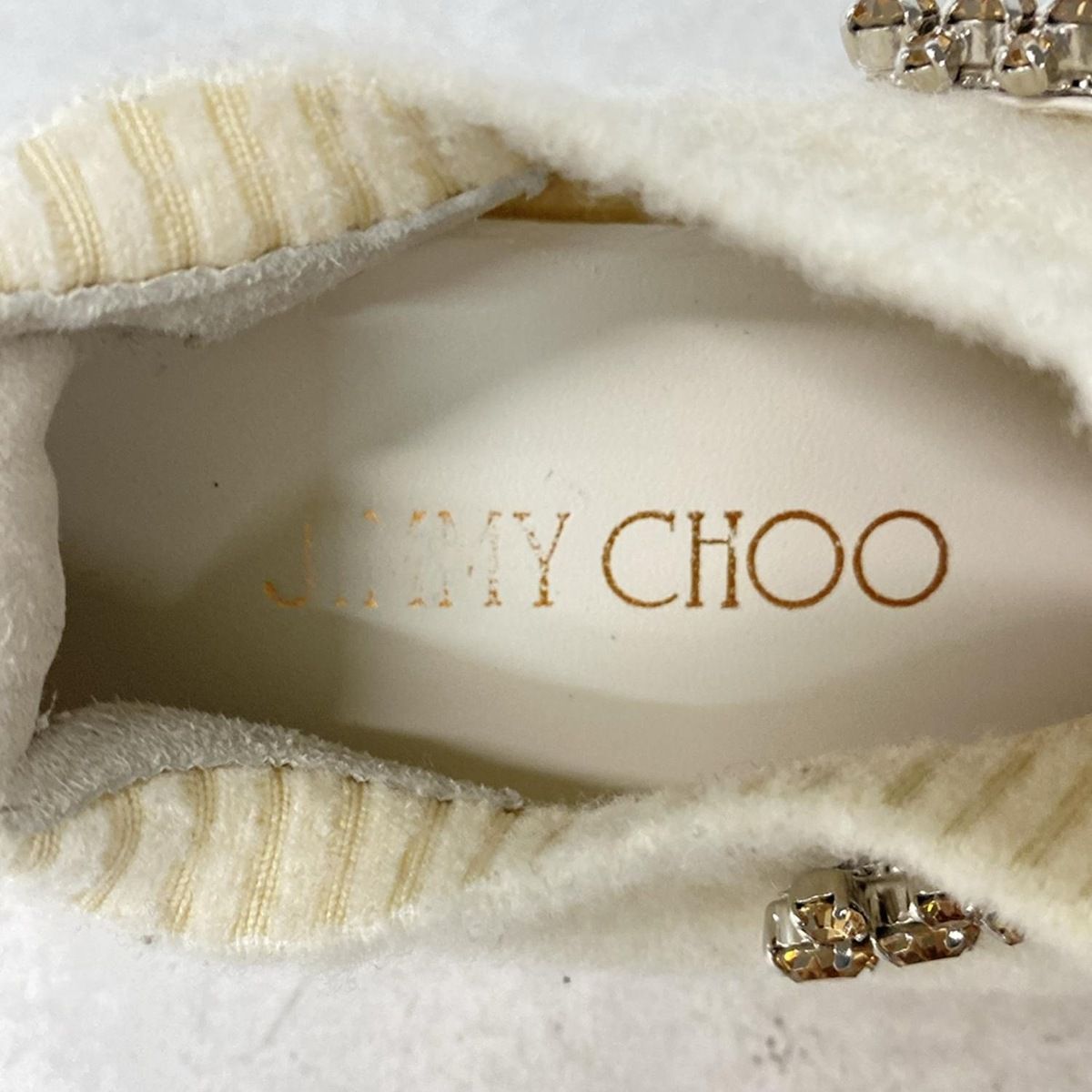  JIMMY CHOO ジミーチュウ スリッポン 35 レディース - アイボリー ラインストーン インソール取外し可 ウール その他 靴