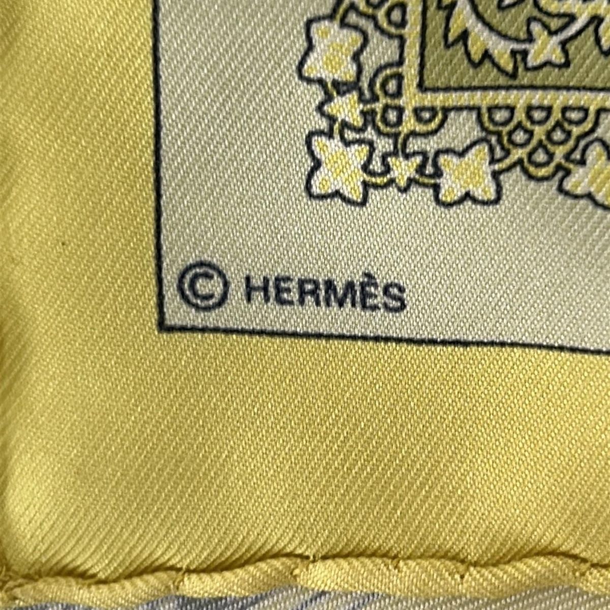 HERMES エルメス スカーフ プチカレ ライトイエロー ブルーグレー マルチ