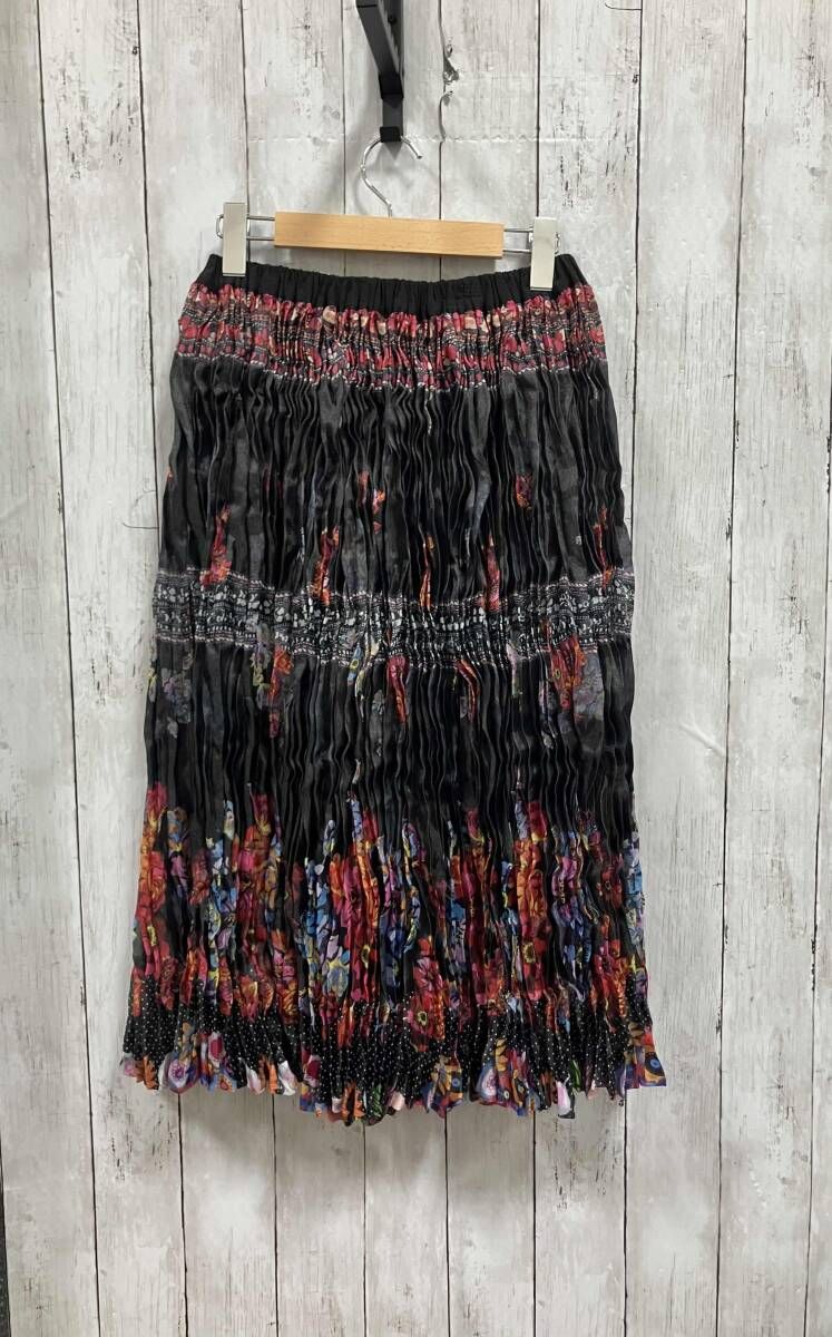 トリコ コムデギャルソン プリーツスカート 綿ポリ 希少 2009 M 美品 TRICOT COMME des GARCONS/スカート/19AW/フローラルプリントポリシワ