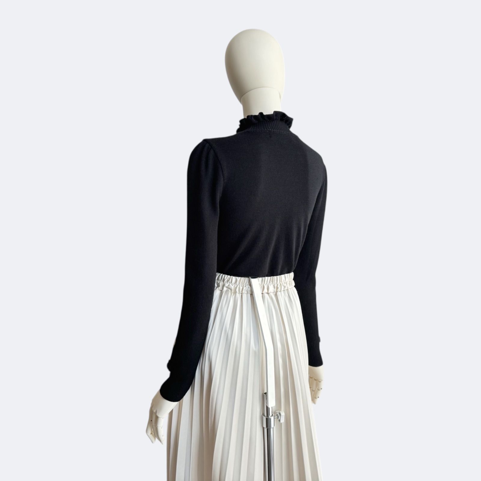 M'S アウトレット GRACY＊フリルハイネックニット ブラック 上品 ウール