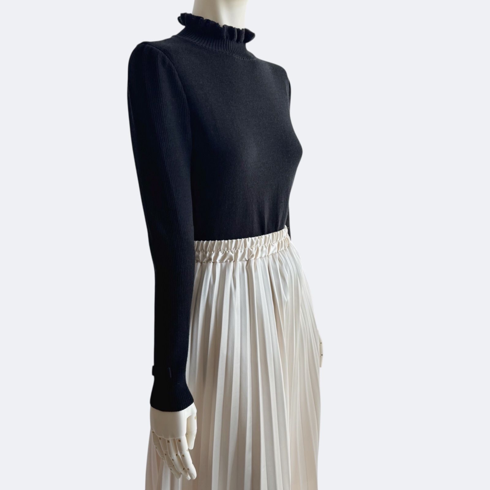 M'S アウトレット GRACY＊フリルハイネックニット ブラック 上品 ウール