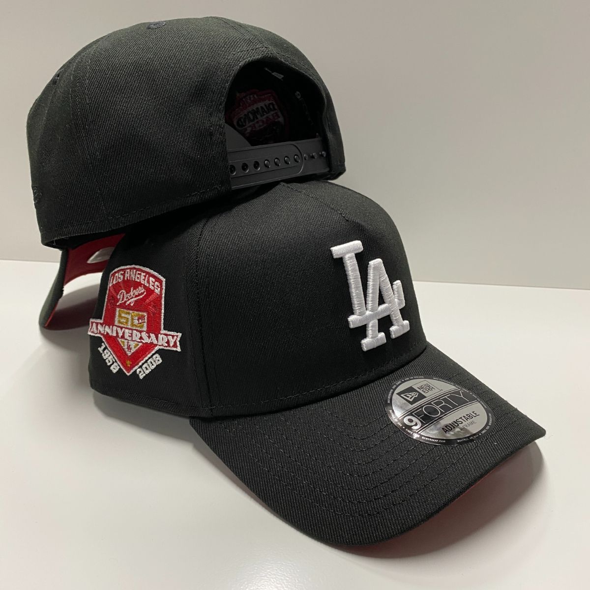 海外 Newera ニューエラ 9 Forty Aフレーム LA Dodgers ドジャース 50 th Anniv キャップ 黒 赤 940 290