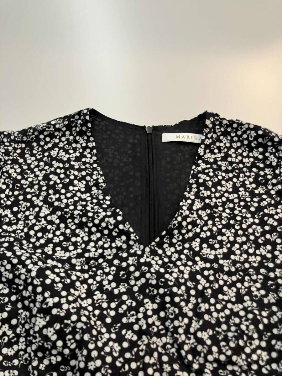 ☆ MARIHA マリハ 半袖ワンピース 花柄 サイズ38 ブラック×ホワイト 夏