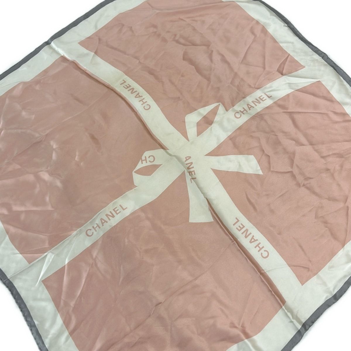 CHANEL シャネル スカーフ ピンク 白 グレー リボン