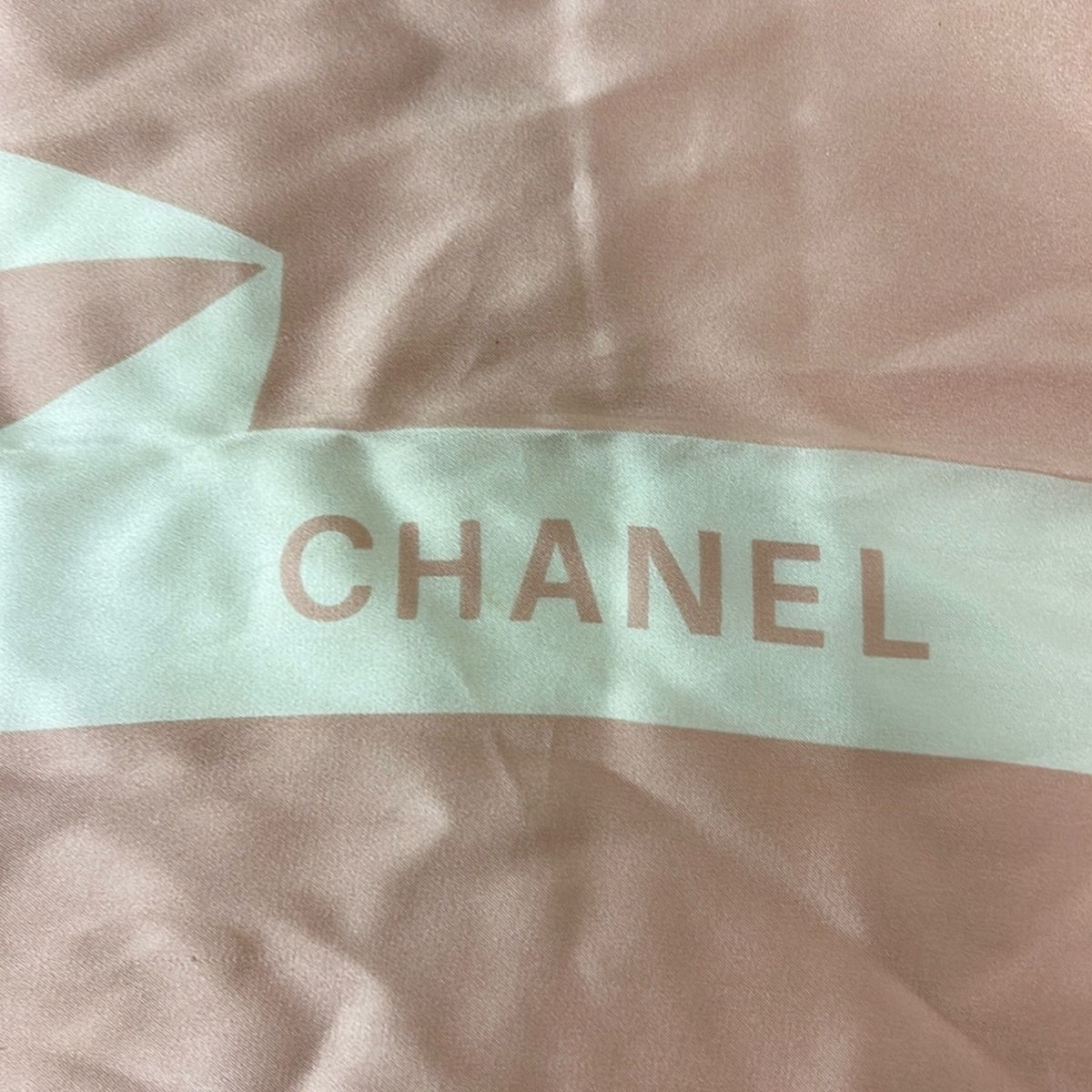 CHANEL シャネル スカーフ ピンク 白 グレー リボン