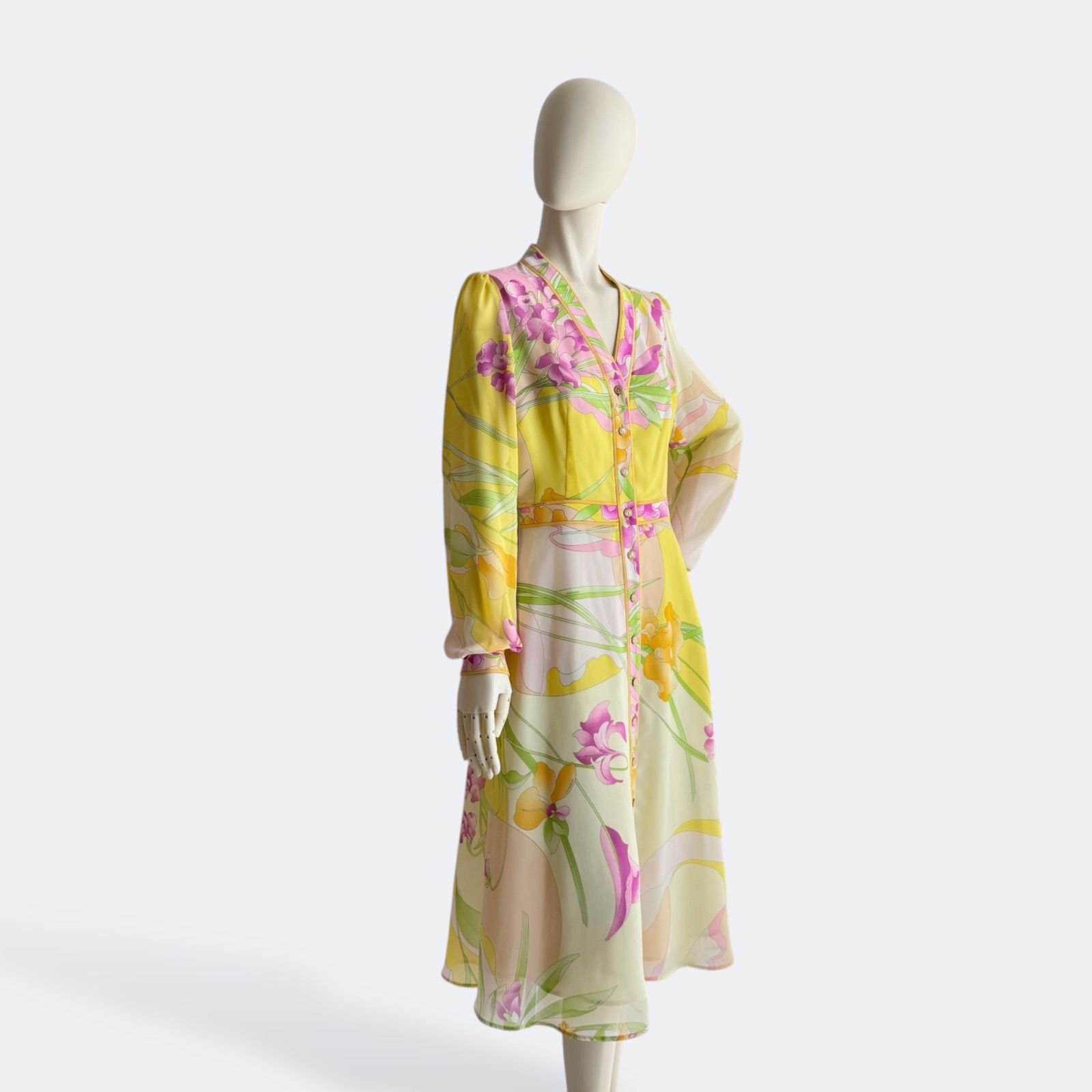 LEONARD レオナール ワンピース 36 花柄 シフォン イエロー ピンク