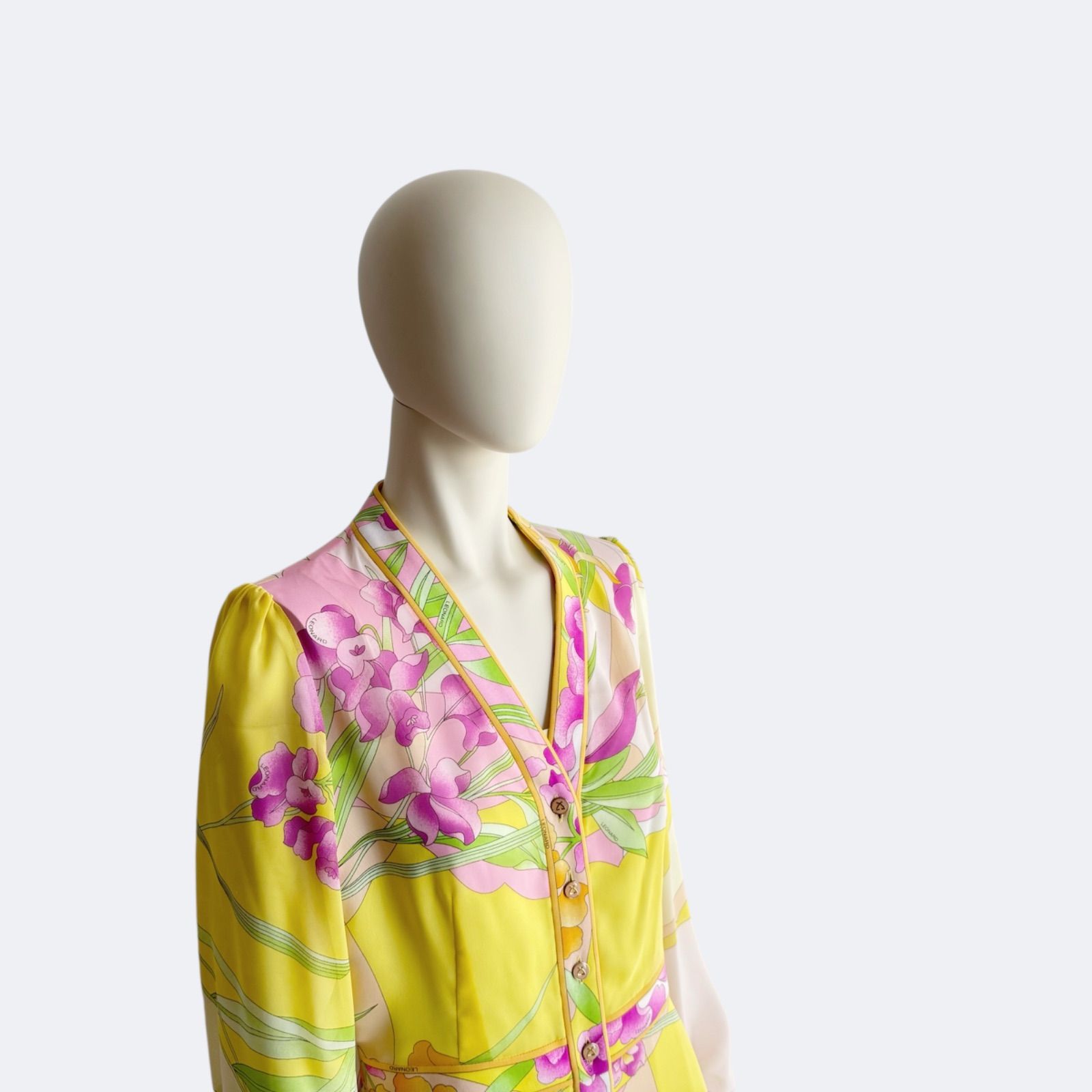 LEONARD レオナール ワンピース 36 花柄 シフォン イエロー ピンク