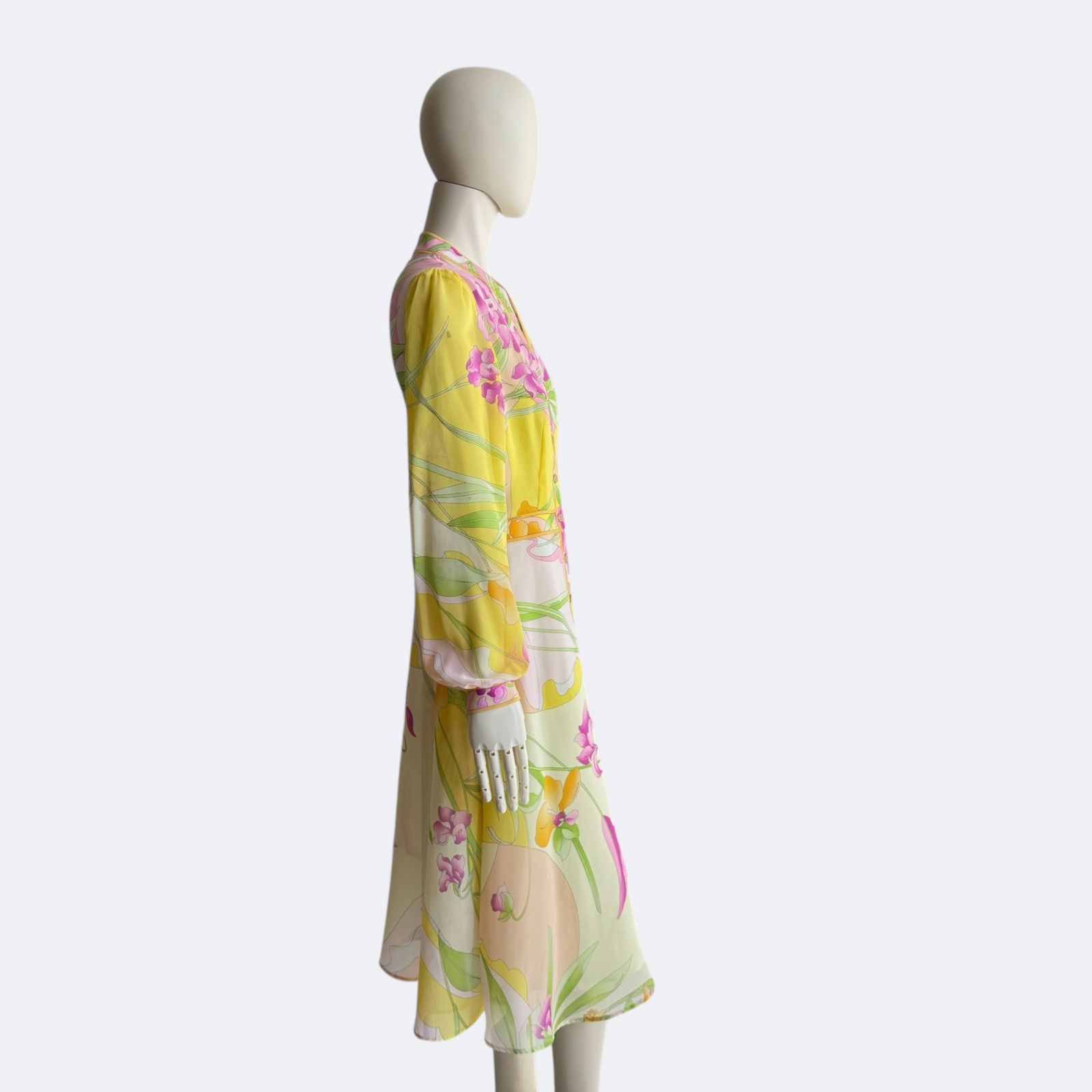 LEONARD レオナール ワンピース 36 花柄 シフォン イエロー ピンク