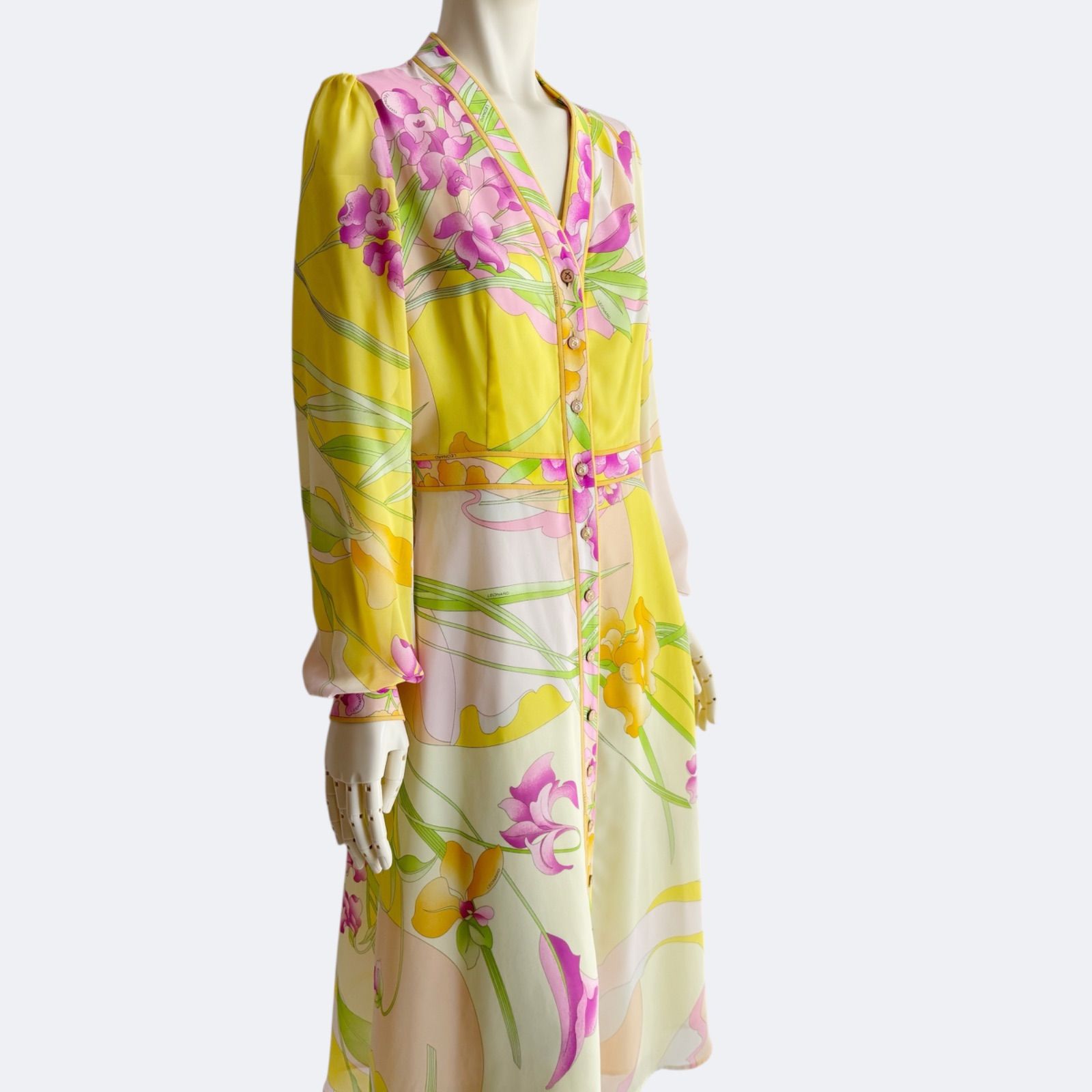 LEONARD レオナール ワンピース 36 花柄 シフォン イエロー ピンク