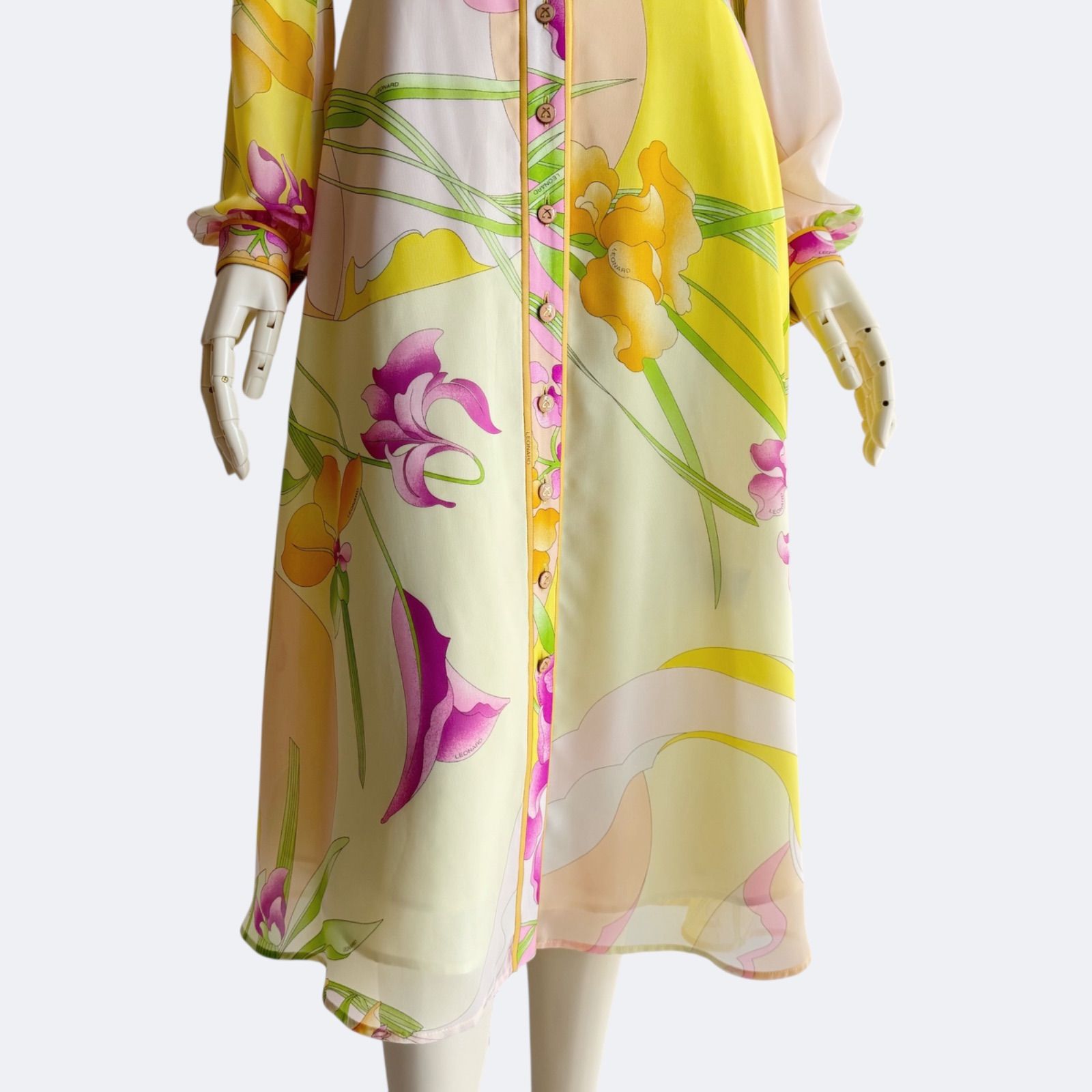 LEONARD レオナール ワンピース 36 花柄 シフォン イエロー ピンク