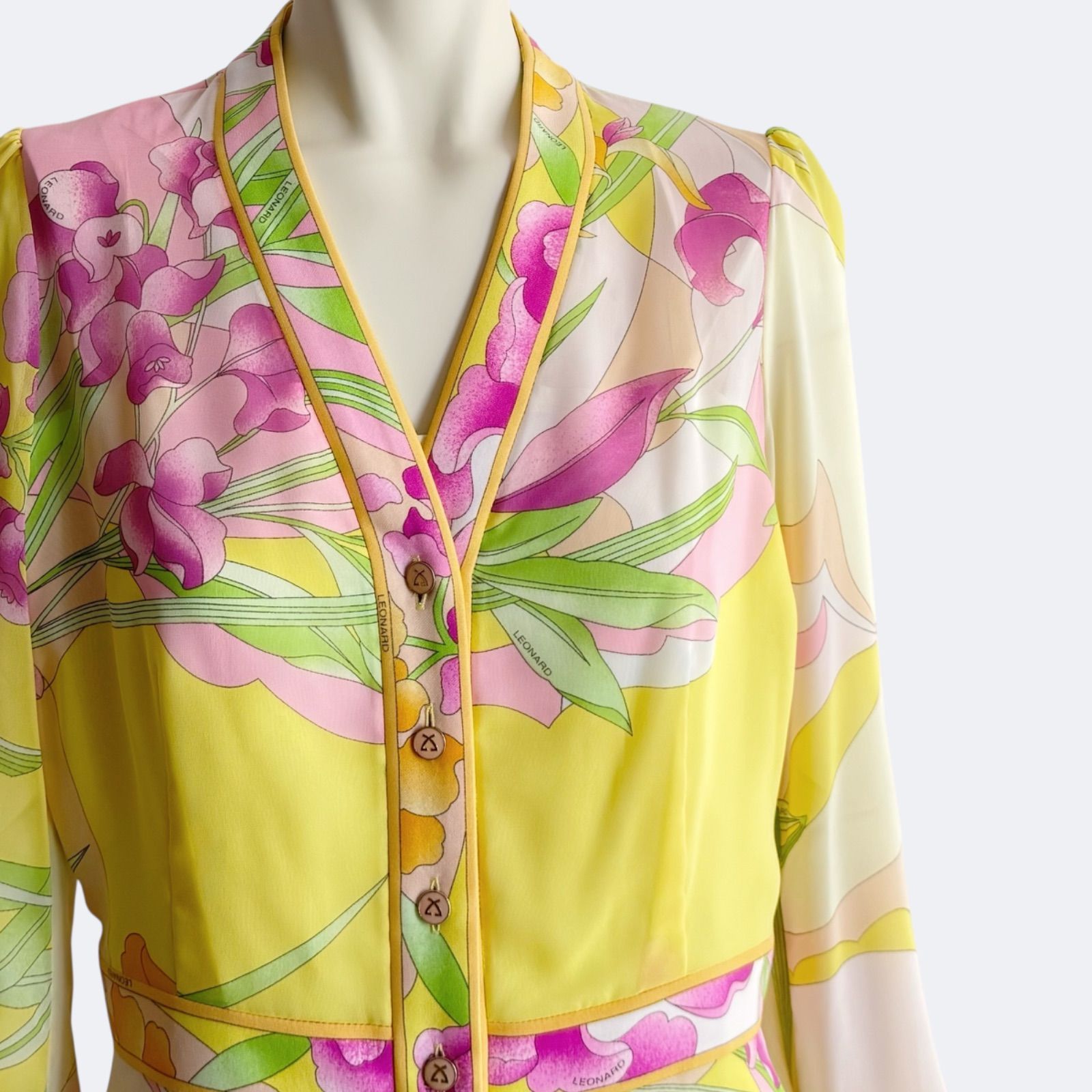 LEONARD レオナール ワンピース 36 花柄 シフォン イエロー ピンク