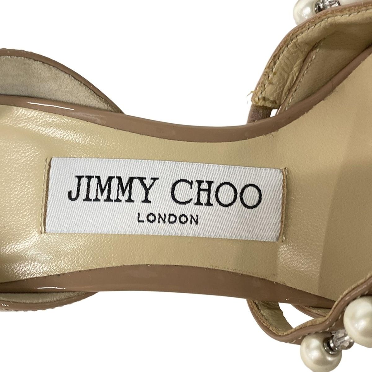  JIMMY CHOO ジミーチュウ パンプス 34 1 2 レディース - ピンクベージュ アウトソール張替済 パール ビーズ レザー ハイヒール パンプス パンプス