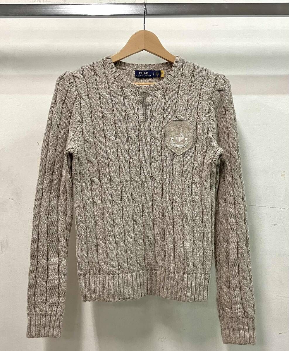 ポロラルフローレン　ケーブルニット　S ワッペン　長袖ニット　コットン POLO RALPH LAUREN ポロラルフローレン 長袖ニット ニット サイズS 綿