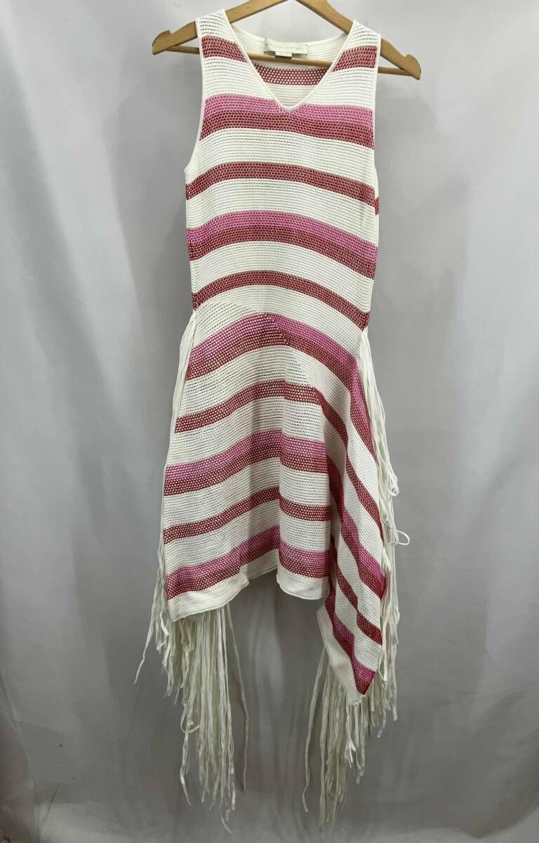 STELLA McCARTNEY ステラマッカートニー フリンジニットワンピース ノースリーブワンピース レディース 38 ホワイト レッド 夏