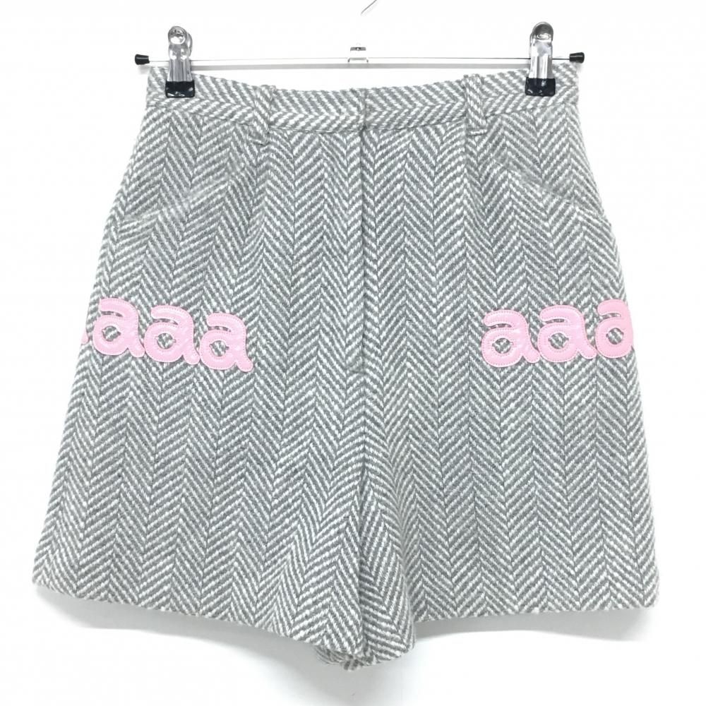 超 アルチビオ キュロットスカート グレー 白 ヘリンボーン柄 ロゴピンク レディース 36 S ゴルフウェア archivio