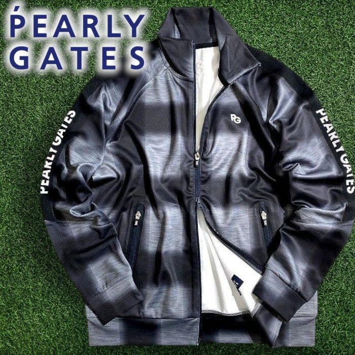 PEARLY GATES パーリーゲイツ ゴルフ オンブレチェック柄 ストレッチ フルジップ スランド ブルゾン ジャケット ゴルフウェア 053-2262801 定価3万 ブラック グレー 4 034 50714 w 05