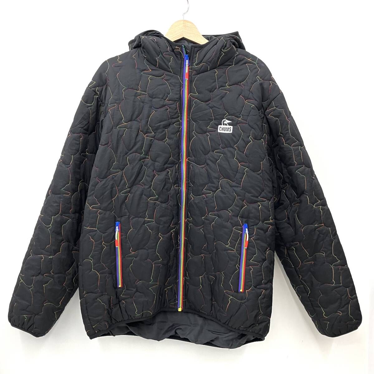CHUMS チャムス Booby Stitch Padded Hoodie CH 04 1443 キルティングジャケット Black rainbow サイズXL
