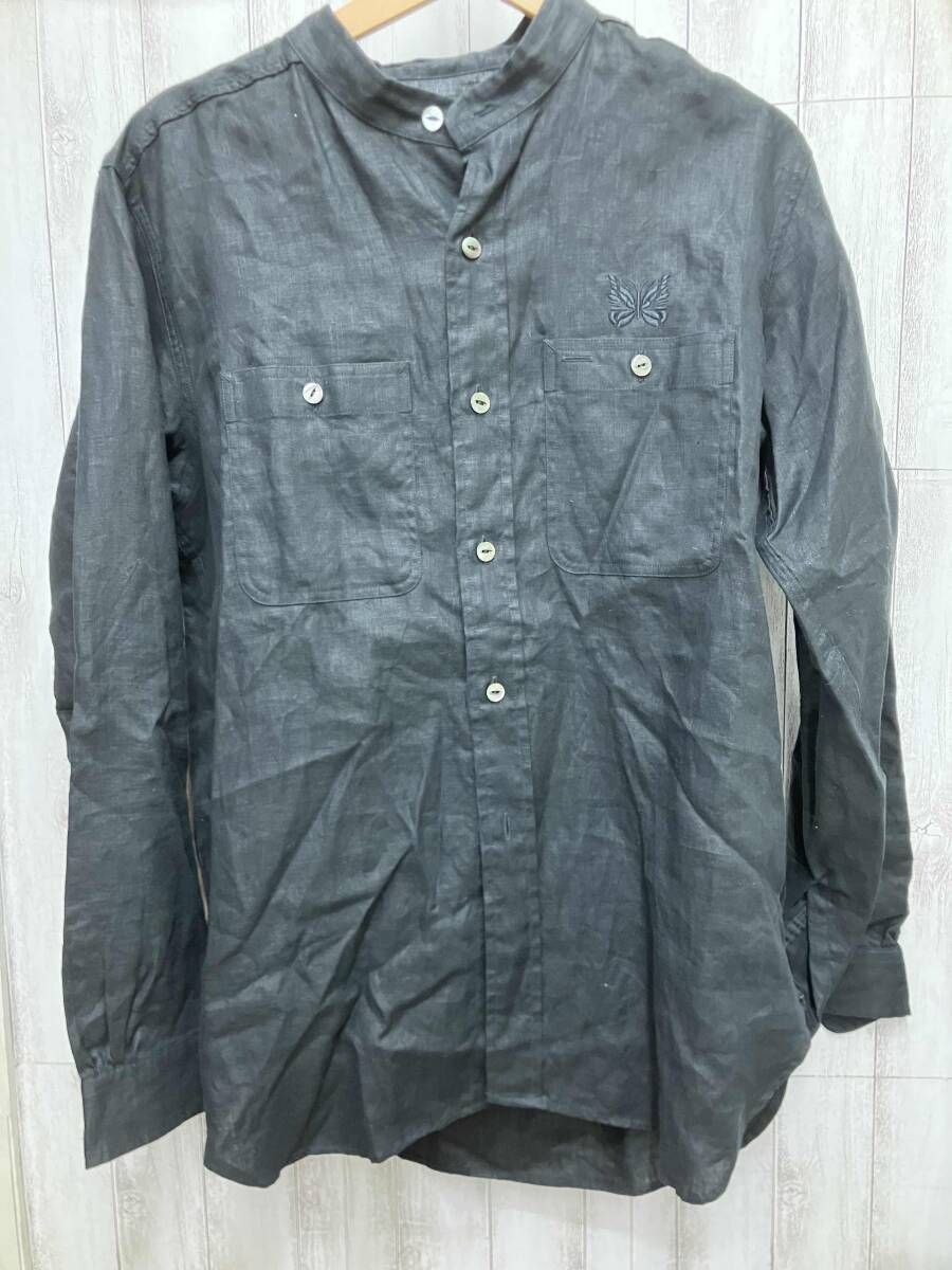 ブラック NEEDLES|24 SS OT 207|Band Collar Work SH -Linen Canvas 長袖シャツ