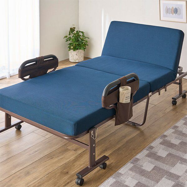 寝心地が選べる手動ベッド ネイビー 高反発ショートセミシングル 組立品