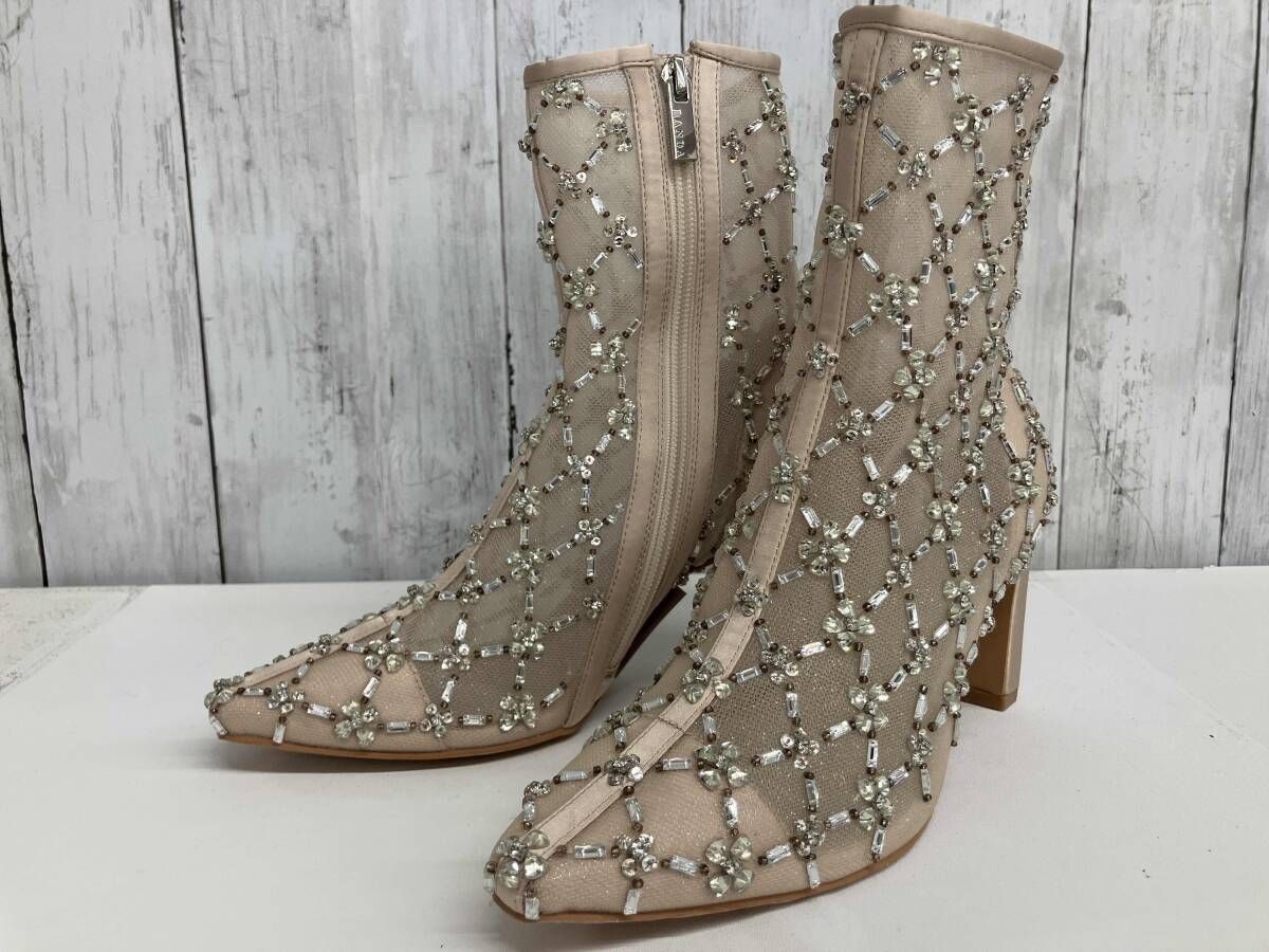 RANDA LUXURY ストーン ビーズ ラグジュアリーシアーブーツ ランダ ショートブーツ ベージュ size S