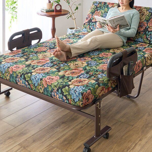 寝心地が選べる手動ベッド 花柄 高反発ショートセミシングル 組立品