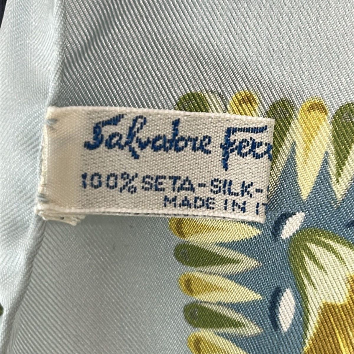 FERRAGAMO SalvatoreFerragamo サルバトーレフェラガモ スカーフ - ライトブルー×イエロー×マルチ バタフライ 蝶 鳥
