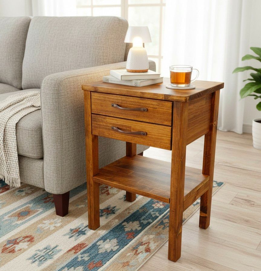 ヴィンテージ　木製サイドテーブル　2段引き出し付き ヴィンテージ 木製サイドテーブル 引き出し付き2