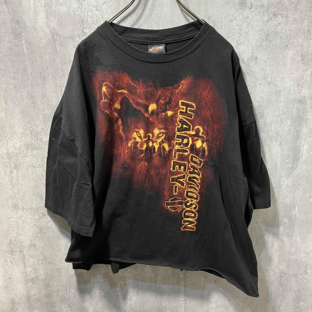 HARLEY DAVIDSON 半袖Tシャツ グラフィックデザインTEE カットオフ有