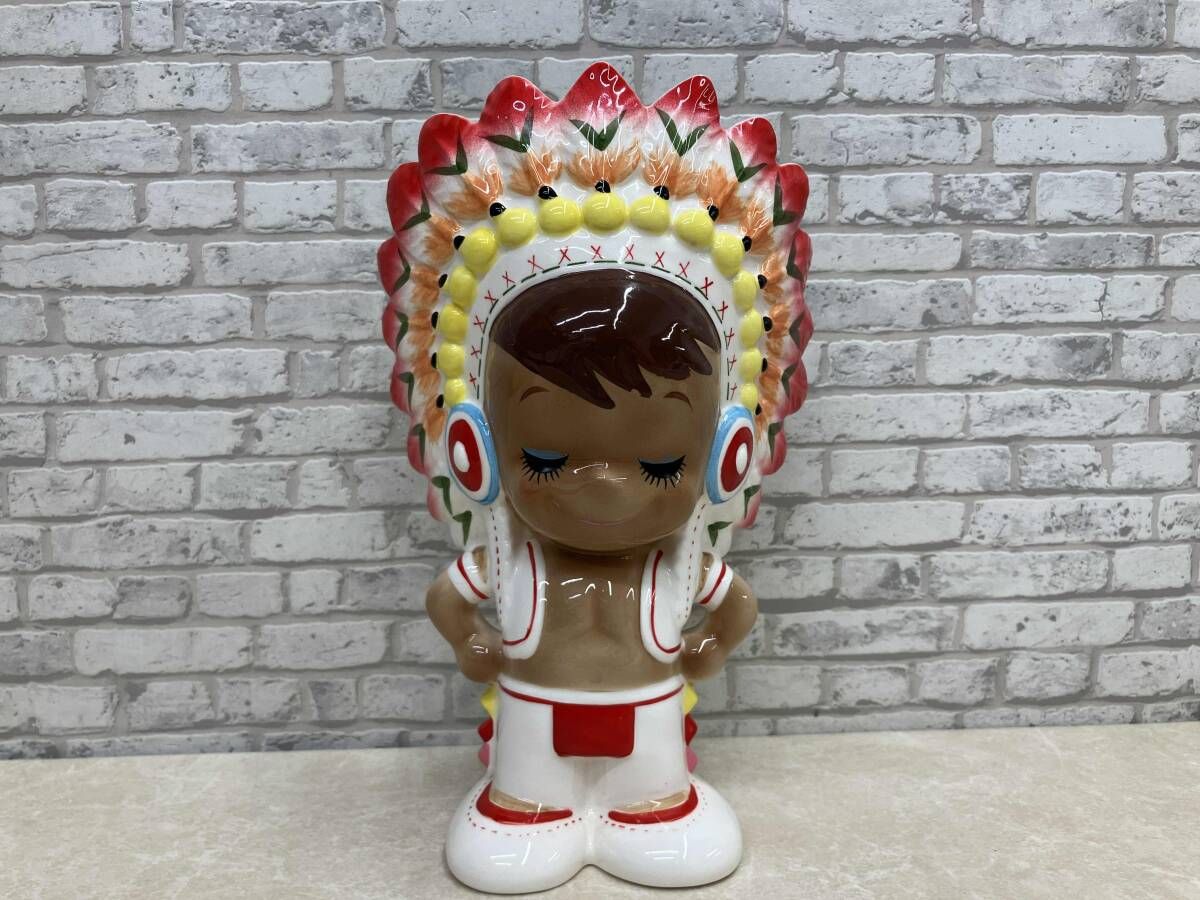 内藤ルネ RUNE 陶器製 貯金箱 インディアン 赤色 人形 雑貨 昭和レトロ