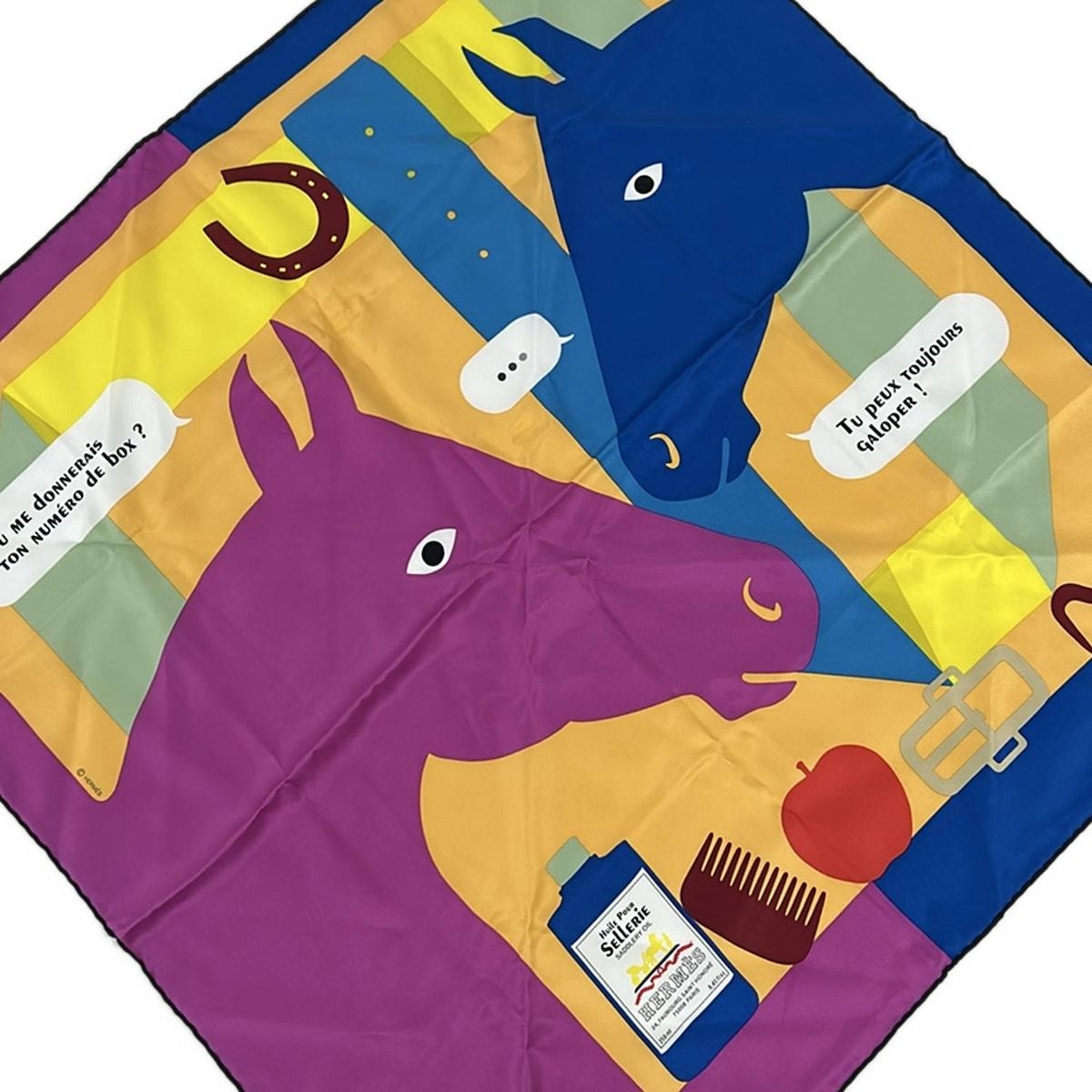 HERMES エルメス スカーフ カレ70 ジョーヌドール×フューシャ×コバルト IS THIS A LOVE STORY