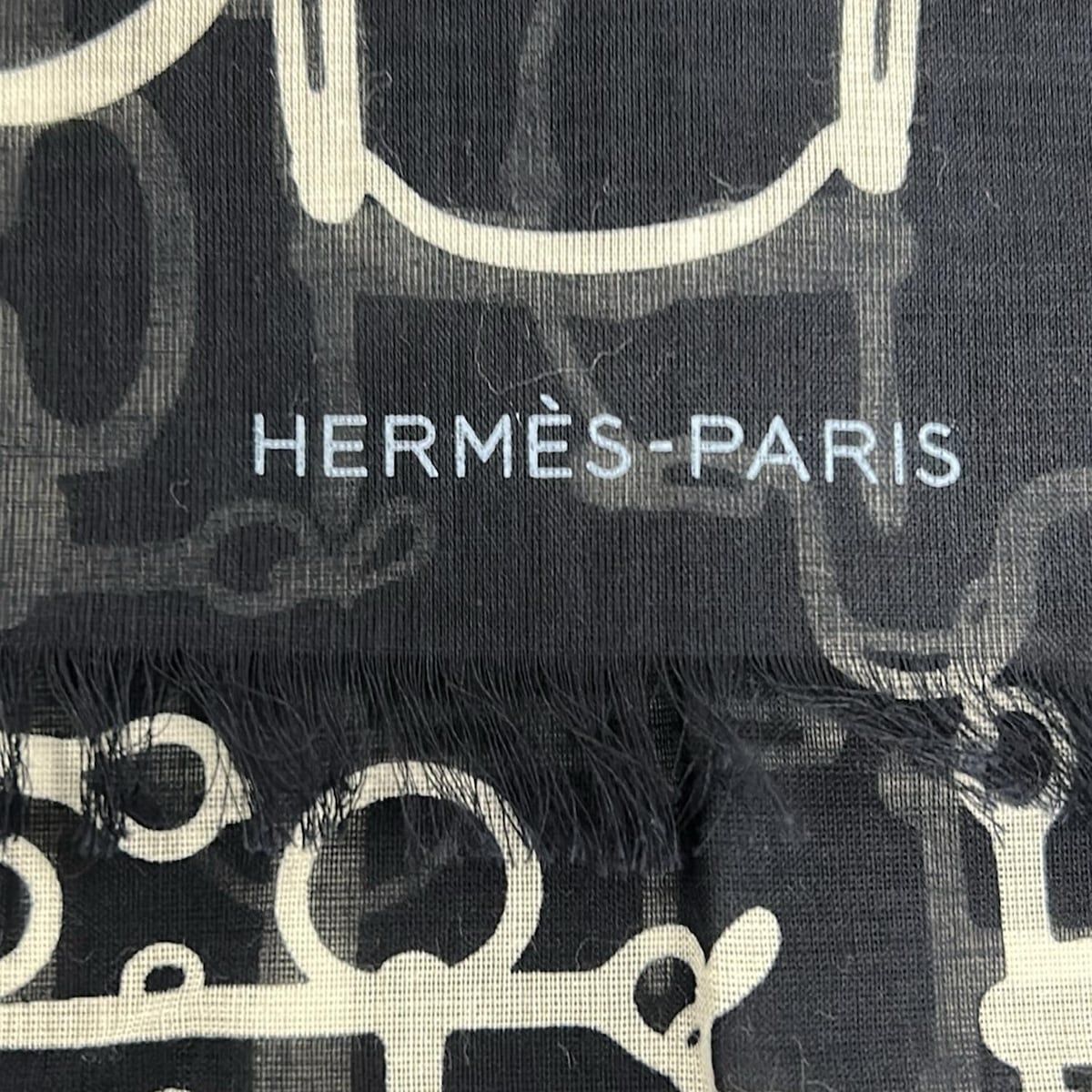 HERMES エルメス ストール ショール ダークネイビー 白 コットン