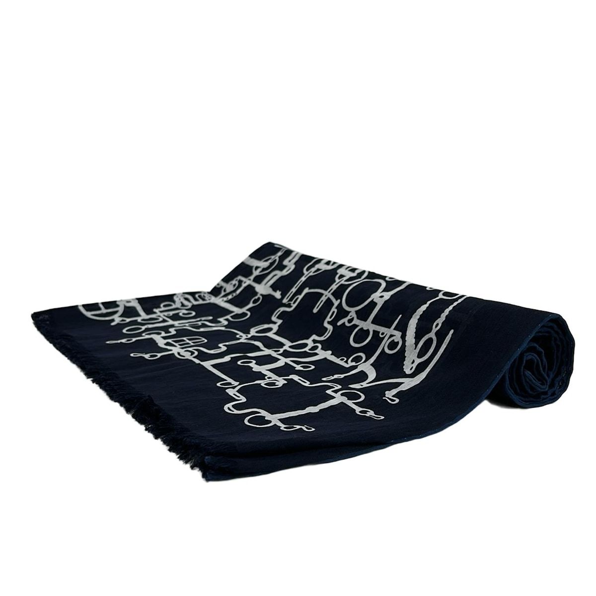 HERMES エルメス ストール ショール ダークネイビー 白 コットン