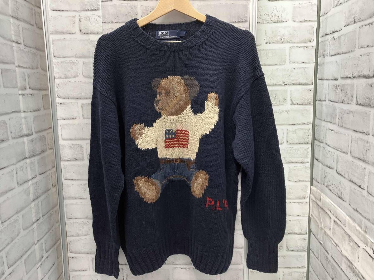 POLO RALPH LAUREN/古着/ポロベア/ニット/Lサイズ/ネイビー/ラルフ