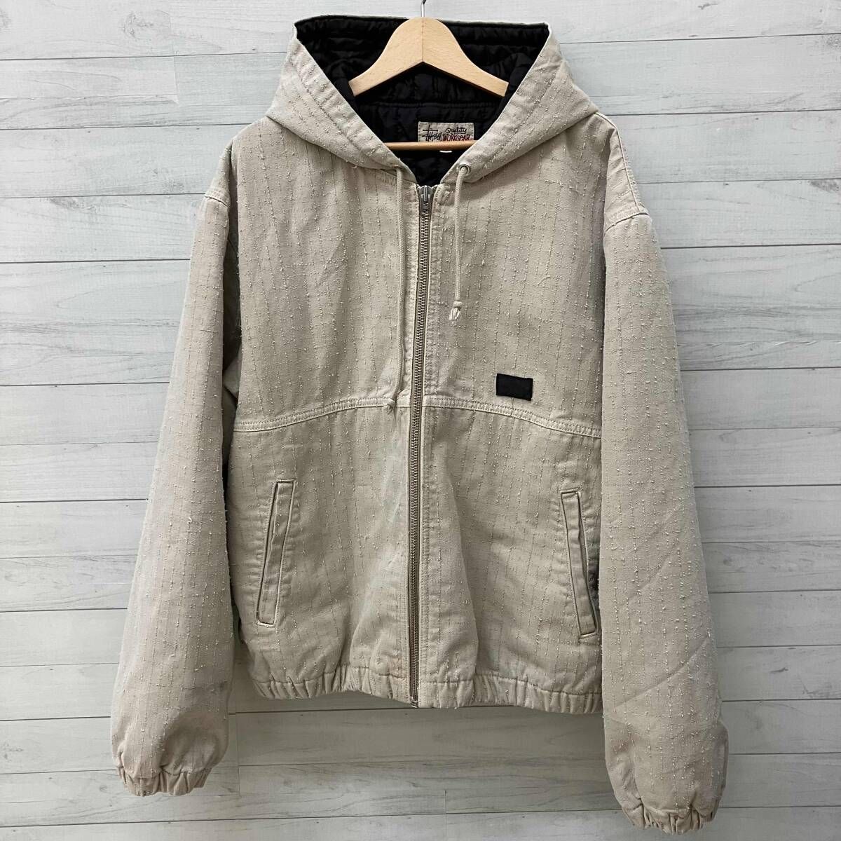 STUSSY ステューシー フードジャケット 115793 CANVAS NEEDLE PUNCH WORK JAKET ベージュ XLサイズ