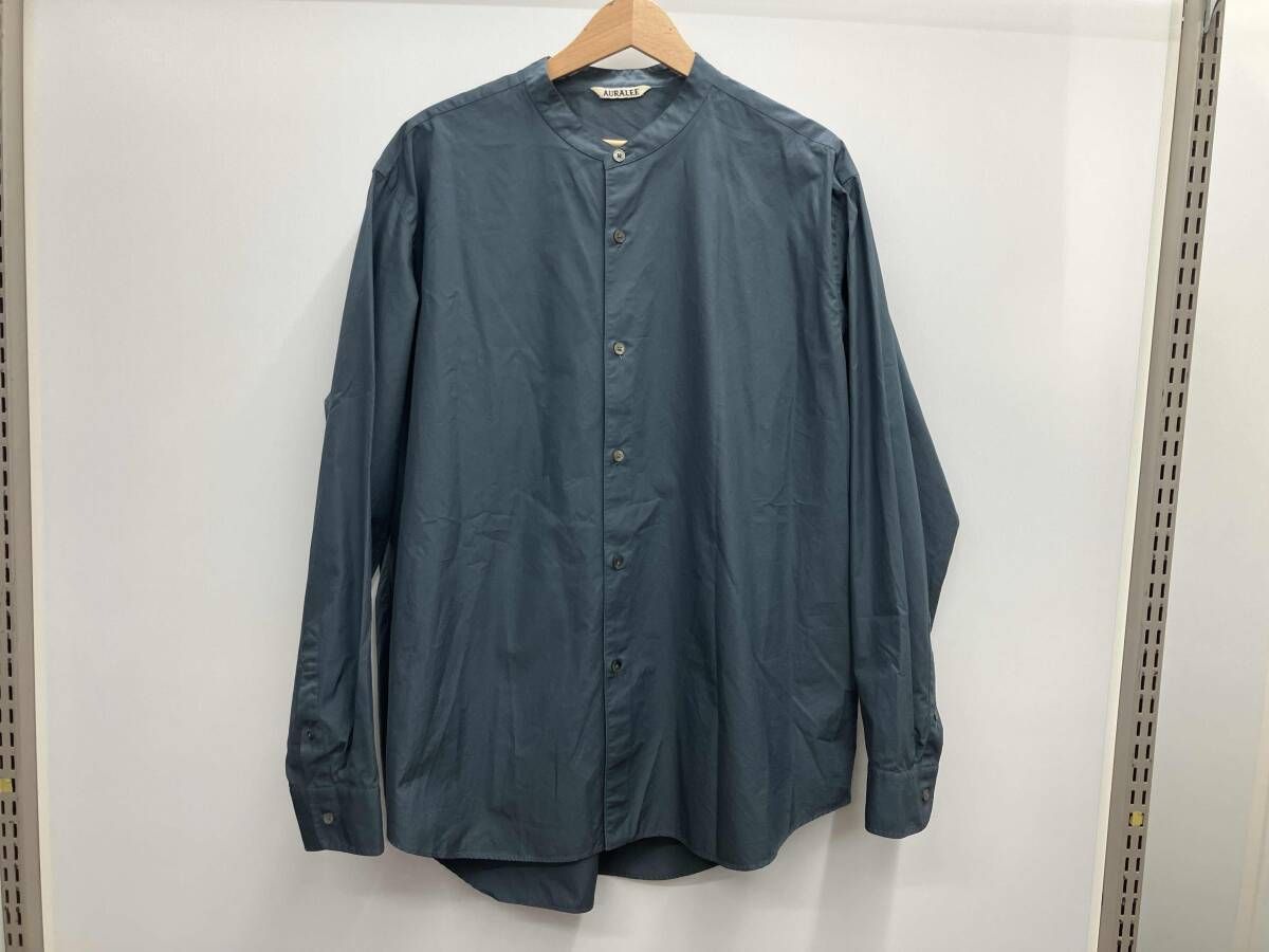 AURALEE オーラリー HIGH COUNT FINX OX STAND COLLAR SHIRT スタンド シャツ ダークブルー サイズ5