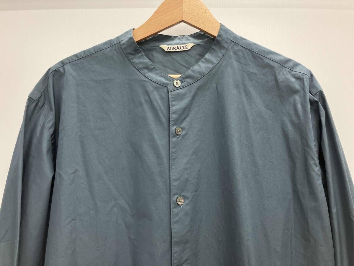 AURALEE オーラリー HIGH COUNT FINX OX STAND COLLAR SHIRT スタンドカラーシャツ ダークブルー サイズ5