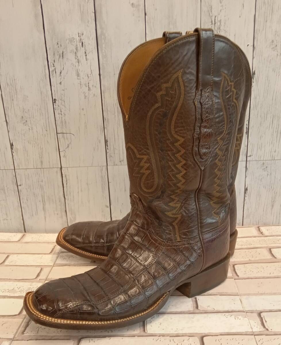 Lucchese ルケーシー ブーツ ウエスタンブーツ CY 1051 クロコダイル スクエアトゥ 28.5 cm ブラウン